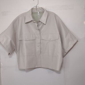 Glam Cream Women's Leather Like Textured Fabric Top Size (L)